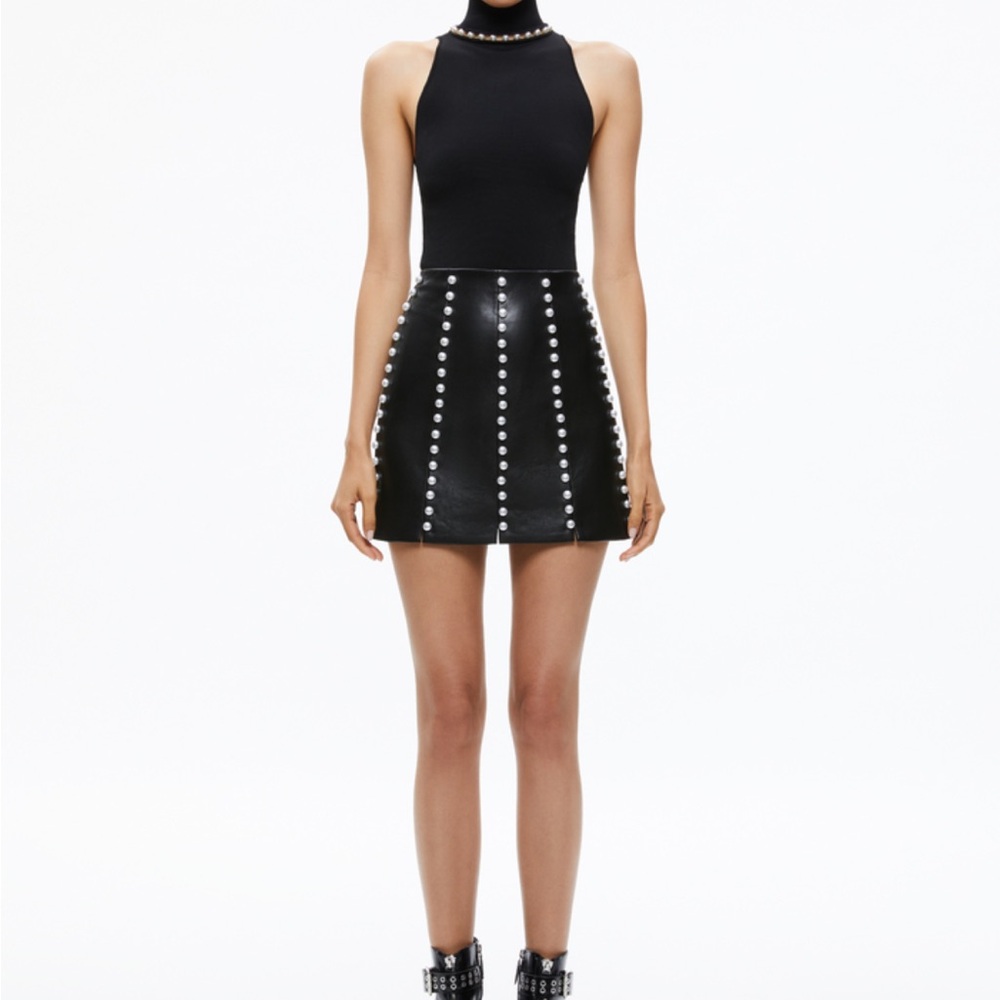 Alice & Olivia Lecia Embellished Vegan Leather Mini Skirt